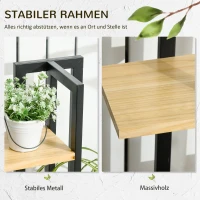 Outsunny 4-Laags Verstelbare Plantenstandaard, 110 cm Hoog Bloemenrek voor Binnen en Buiten van Hout Zwart+Natuurhout(m-5)