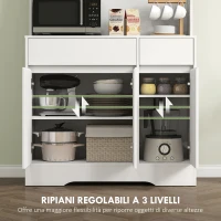 HOMCOM Credenza da Cucina Moderna con 4 Armadietti, 2 Cassetti e Ripiani Regolabili, 100x38x180 cm, Bianco Effetto Legno(m-5)