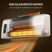 HOMCOM Stufa Ceramica 2000W a Parete con 3 Modalità, Temperatura Regolabile, Timer, Telecomando, Bianco(m-4)