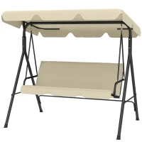 Outsunny Balancín de Jardín Exterior Columpio de 3 Plazas con Toldo Ajustable y Marco de Acero 172x118x153 cm Beige(m-11)