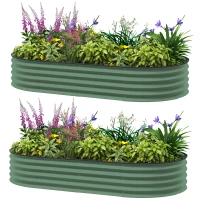 Outsunny 2-delige set verhoogde bedden voor tuin, outdoor-plantenbak met open bodem, rubberen rand, metaal, 181 x 93 x 30 cm, Groen(m-10)