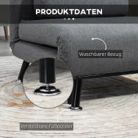 HOMCOM Opklapbed, slaapstoel, verstelbare rugleuning, staal, linnenlook, zwart, 75 x 70 x 75 cm(m-7)