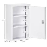 kleankin Medicijnkast, 3 Vakken, Afsluitbare Deur, Stevig Stalen Behuizing, Wit, 30 x 14 x 46 cm(m-3)