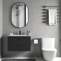 HOMCOM Hangende Wastafelonderkast met Keramische Wastafel en Soft-Close Lades, Zwart(m-8)