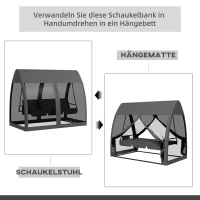 Outsunny 3-zits terrasschommel, verandaschommel met bedfunctie, Hollywoodschommel met muggennet en stalen frame, Grijs(m-4)