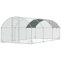 PawHut Grand enclos poulailler 15,96 ㎡ parc grillagé toit anti-UV porte verouillable 2,8 x 5,7 x 1,97 m argenté(m-13)