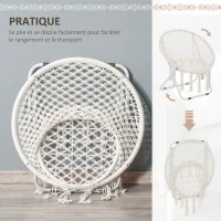 Outsunny Loveuse fauteuil rond de jardin fauteuil lune papasan pliable grand confort macramé coton polyester beige(m-5)