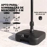 Outsunny Base de Sombrilla Parasol de Playa Pies Soporte de Sombrilla Patio Jardín Lleno de Agua de 20 kg y Arena de 30 kg 46x45x26cm HDPE Negro(m-5)