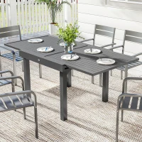 Outsunny Extending Garden Table for 4-8 People, Aluminium Outdoor Dining Table with Slatted Top, Dark Grey(m-10)