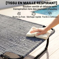 Outsunny Chaise longue de jardin pliante dossier réglable sur 4 niveaux, trou de lecture et appui-tête 72L x 194l x 31H cm Gris(m-6)