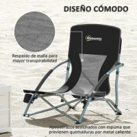 Outsunny Conjunto de 2 Sillas de Playa Plegables y Ligeras con Respaldo de Malla Reposabrazos y Bolsa 58x55x62 cm Negro(m-5)