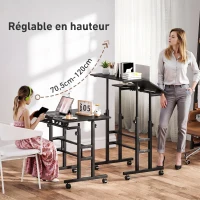 HOMCOM Bureau assis debout bureau réglable en hauteur 70 x 60 cm à roulettes avec plateau inclinable cadre en métal noir(m-4)