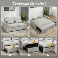 HOMCOM Canapea de 2 Locuri Convertibilă în Pat Clic Clac cu 2 Perne din Material Textil, Maro Deschis(m-4)