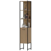 HOMCOM Tall Bathroom Cabinet with Open Shelves and Adjustable Shelf - Natural Wood Finish(m-11)