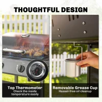 Outsunny Gas Burner Barbecue Grill, 2 Burner Gas Grill with Side Tables, Warming Rack, Shelf, Thermometer, Grease Tray, Black(m-7)