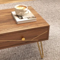 HOMCOM Coffee Table with Storage, Living Room Table with Drawers, Rectangular Tea Table with Steel Base for Home, 100 x 50 x 41 cm, Brown(m-8)