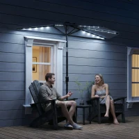 Outsunny 2.6 m Half Garden Parasol with Solar LED Lights, UPF50+ Semi Round Umbrella with 30° Tilt, Crank Handle, Dark Grey(m-10)