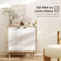 HOMCOM Dulap Modern cu 2 Uși și Raft Reglabil, 72x35x77 cm, Alb Lucios și Stejar(m-4)