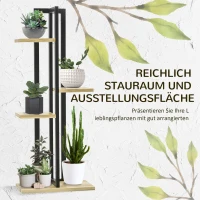 Outsunny 4-Laags Verstelbare Plantenstandaard, 110 cm Hoog Bloemenrek voor Binnen en Buiten van Hout Zwart+Natuurhout(m-4)