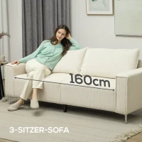 HOMCOM Moderne 3-zitsbank, zachte bank met rugkussens, gestoffeerde bank voor woonkamer, slaapkamer, homeoffice, Crèmewit(m-4)