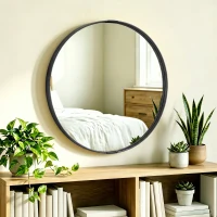 HOMCOM Round Wall Mirror 61 cm, Wall Mounted Bathroom Mirror with Tempered Safety Glass and Aluminium Alloy Frame, Black(m-10)