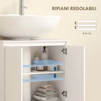 HOMCOM Mobile Sottolavabo per Bagno con 2 Ante, Mobiletto Sottolavabo con Ripiano Regolabile, per Lavabi senza o con Colonna, 60x30x59.8 cm, Bianco(m-5)