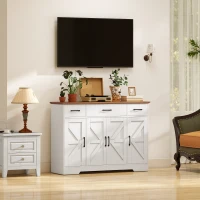 HOMCOM Bufet Bucătărie Rustic, Bufet cu Uși Soft-Close, 3 Sertare, 3 Rafturi Reglabile, Portaspecii, PAL, MDF, Alb(m-9)