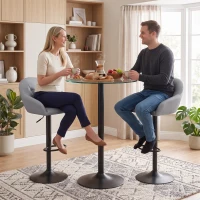 HOMCOM Bar Stools Adjustable Heights Breakfast Bar Stools Backrest Armrests Set of 2 with Rubber Ring Metal Base, Grey(m-8)