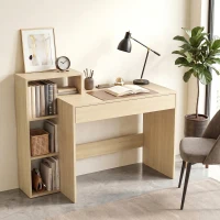 HOMCOM Bureau avec rangement, bureau d'ordinateur avec 3 étagères de rangement et tiroir, 100 x 40 x 90 cm, bois naturel(m-10)