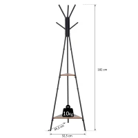 HOMCOM Staande kapstok 6 haken, 2 schappen kledingstandaard met takken zwart(m-3)