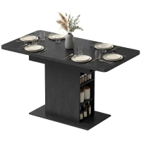 HOMCOM Extendable Dining Table for 4-6 People, 110-130cm Kitchen Table with 6 Open Shelves, Black(m-11)