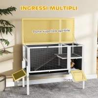 PawHut Gabbia per Conigli e Criceti da Interno Rialzata con Vassoio Estraibile e Tetto Apribile, Grigio(m-7)