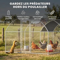 PawHut Grand enclos poulailler 15,96 ㎡ parc grillagé toit anti-UV porte verouillable 2,8 x 5,7 x 1,97 m argenté(m-5)