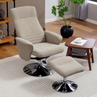 HOMCOM Swivel Recliner Chair with Footstool, Velvet Recliner Armchair with Ottoman, Steel Base, Upholstered Reclining Chair for Living Room, Bedroom, Office, Beige(m-10)