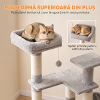 PawHut Stâlp de Zgâriat Per Pisici pe Mai Multe Niveluri Con 4 Stâlpi E Culcuș Gri Chiaro(m-6)
