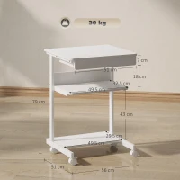 HOMCOM Bureau d'ordinateur sur roues, bureau avec rangement 56 x 51 cm avec tiroir, compartiment et support CPU, blanc(m-3)