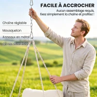 Outsunny Chaise suspendue avec grand coussin rembourré hamac fauteuil suspendu à franges kit de suspension 80 x 60 x 40 cm crème(m-6)