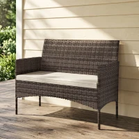 Outsunny 2-Sitzer Rattan Gartensofa PE-Rattan Outdoor-Terrassen-Sofa mit Polster, Anti-Rutsch-Matten, Stahlrahmen, Khaki(m-10)
