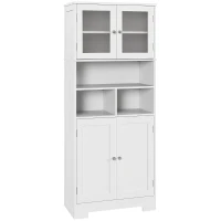 HOMCOM Bufet de bucătărie cu 2 dulapuri și 3 spații deschise, uși din sticlă și rafturi reglabile, 60x30x145,5 cm, alb(m-1)