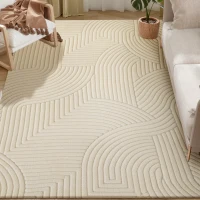 HOMCOM Tapis salon 160 x 120 cm, tapis à poils épais géométrique, moelleux et antidérapant, crème(m-11)