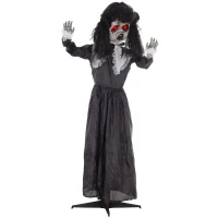 HOMCOM Horrorpop, Halloweenversiering, griezelige stem & muziek, rode ogen, beweeglijk, 160 cm(m-10)