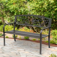 Outsunny Banco de Jardín con Apoyabrazos y Respaldo con Imagen de Pájaros Carga 240 kg para Patio Terraza 127x60x85 cm Marrón(m-10)