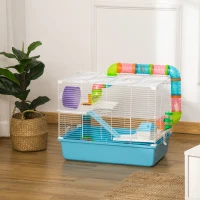 PawHut Cage à hamster rat rongeur 3 niveaux avec tunnel, biberon eau, roue, maisonnette, échelles dim. 59L x 36l x 47H cm(m-10)