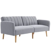 HOMCOM Slaapbank, 2-zits stoffen bank, bank met slaapfunctie, linnenachtig polyester, rubberhout, 173 x 75 x 73 cm, grijs(m-10)