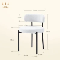 HOMCOM Set van 2 Eetstoelen, Fleece-bekleding, Stoelen met Beklede Zitting, Metalen Poten, Crème(m-3)
