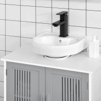 kleankin Modern Under Sink Cabinet with 2 Doors, Bathroom Vanity Unit, Pedestal Under Sink Design, Storage Cupboard with Adjustable Shelves, Grey(m-8)
