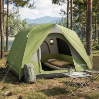 Outsunny Tente de camping 2-4 personnes, tente dôme familiale imperméable, avec fenêtres, poche, sac de transport vert olive(m-2)