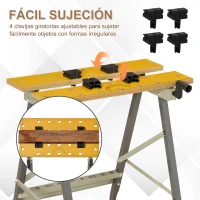 DURHAND Banco de Trabajo Plegable 4 en 1 Mesa de Trabajo con 4 Abrazaderas 2 Manivelas 62,5x60,5x78,5 cm Natural y Gris(m-7)