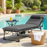 Outsunny Chaise longue jardin extérieur, Bain de soleil Pliable, dossier inclinable sur 5 positions, 200 x 57 x 38 cm, gris Foncé(m-10)