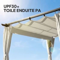 Outsunny Pergola de jardin exterieur 3 x 4 m, toit rétractable et rideaux, anti-UV UPF30+, pour barbecue, patio, terrasse, crème(m-6)